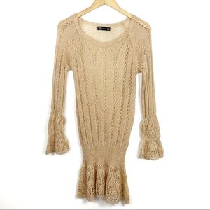 Zara Champagne & Gold Metallic Open Knit Sweater